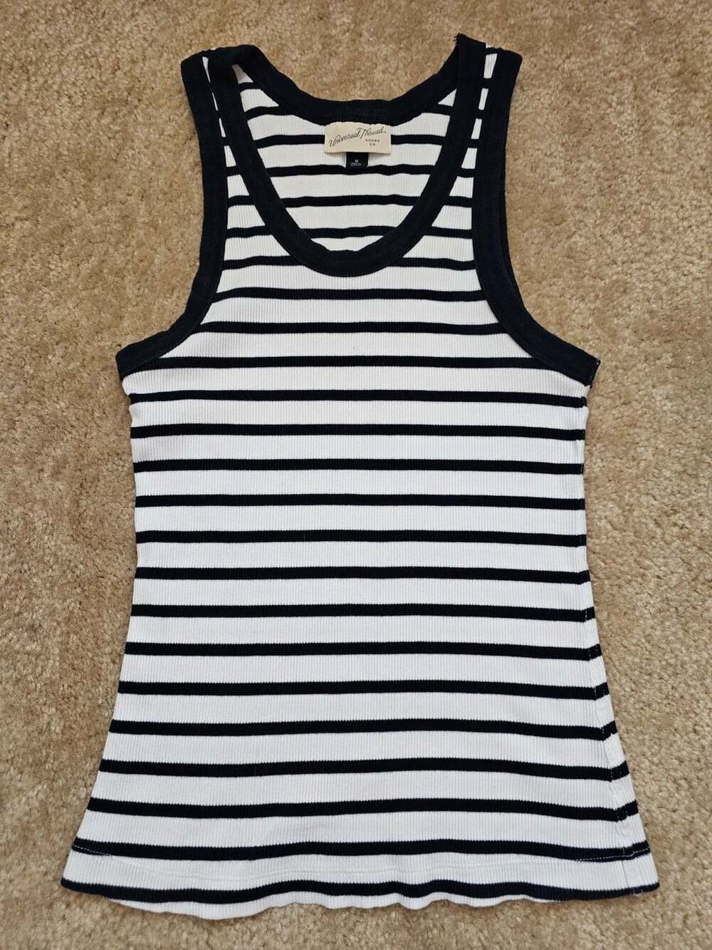 Universal Thread Women's M Black White Striped Ribbed Tank Top Sleeveless
